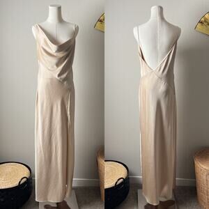 significant other annabel champagne bias cowl neck satin slip maxi dress gown